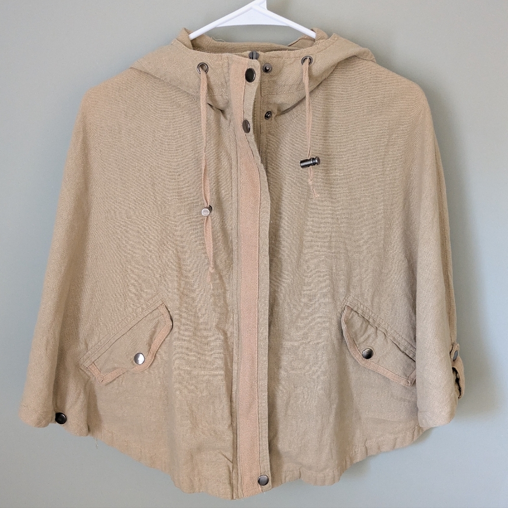 Beige Hooded Cape Jacket